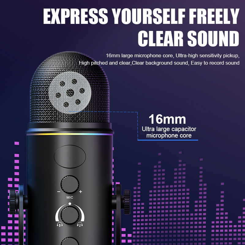 Pc Gaming Youtubers - Microphone de jeu USB RGB, Condensateur